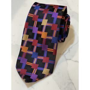 Steve Harvey Multicolored Geometric Jacquard Silk Tie 63 x 4 XL Long Gold Bar